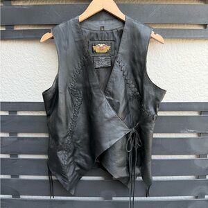 Harley-Davidson Women’s Black Leather Whipstitch Wrap Vest | Black | Large